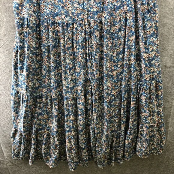Sonoma Tiered Maxi Dress Womens 3X Blue Floral Short Sleeve V-Neck Button Front - Picture 4 of 10